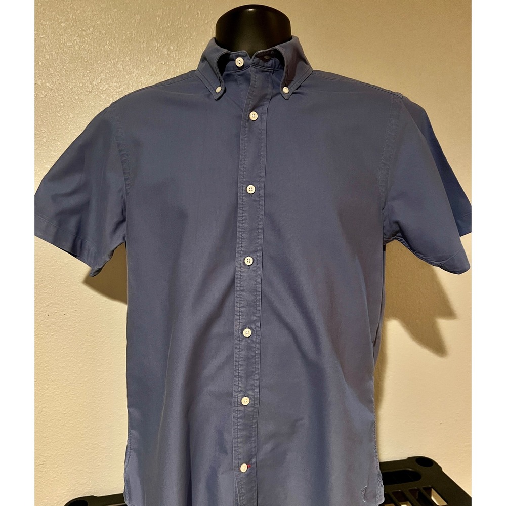 Cremieux Button Down Shirt Mens Small Blue Excellent Short Sleeve Cotton Twill